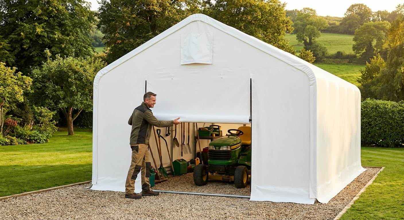 PVC storage shelter end wall in white, suitable for industrial use - product detail