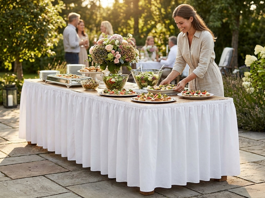 White polyester tablecloth 183x76x74 cm for indoor and outdoor use - product detail