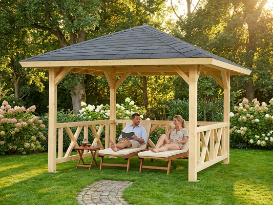 Wooden Gazebo made of Nordic Spruce, 3x3x3.23 m in natural colour - product detail