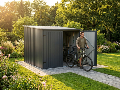 Anthracite steel bike shed for outdoor storage - view 3