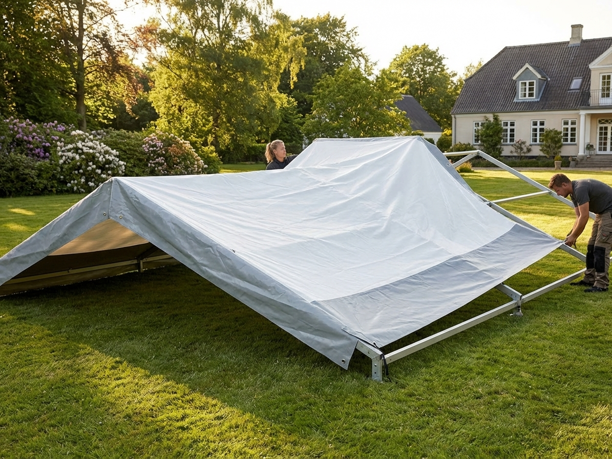 PVC roof cover middle section for tents in white and grey