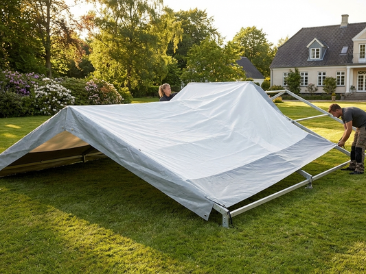 PVC roof cover middle section for tents in white and grey