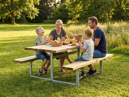 Wooden picnic table in light wood for outdoor use