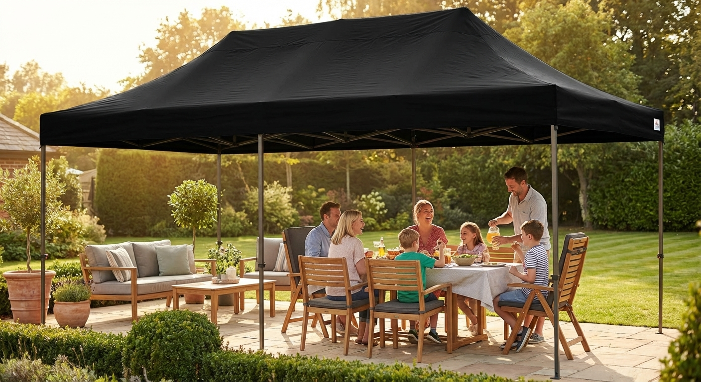 Black gazebo roof cover made from polyester with PVC backing for outdoor use