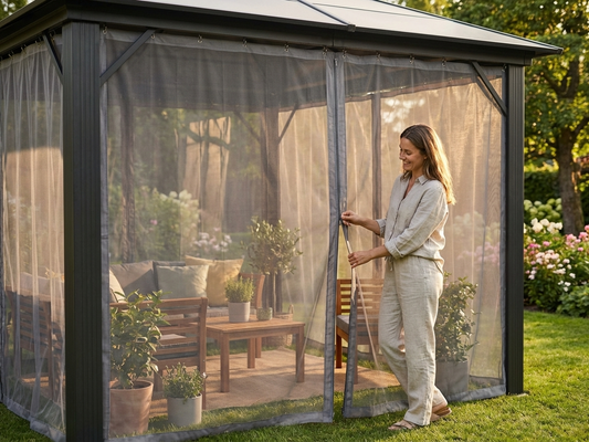 Grey mesh curtain for 3x4m gazebo
