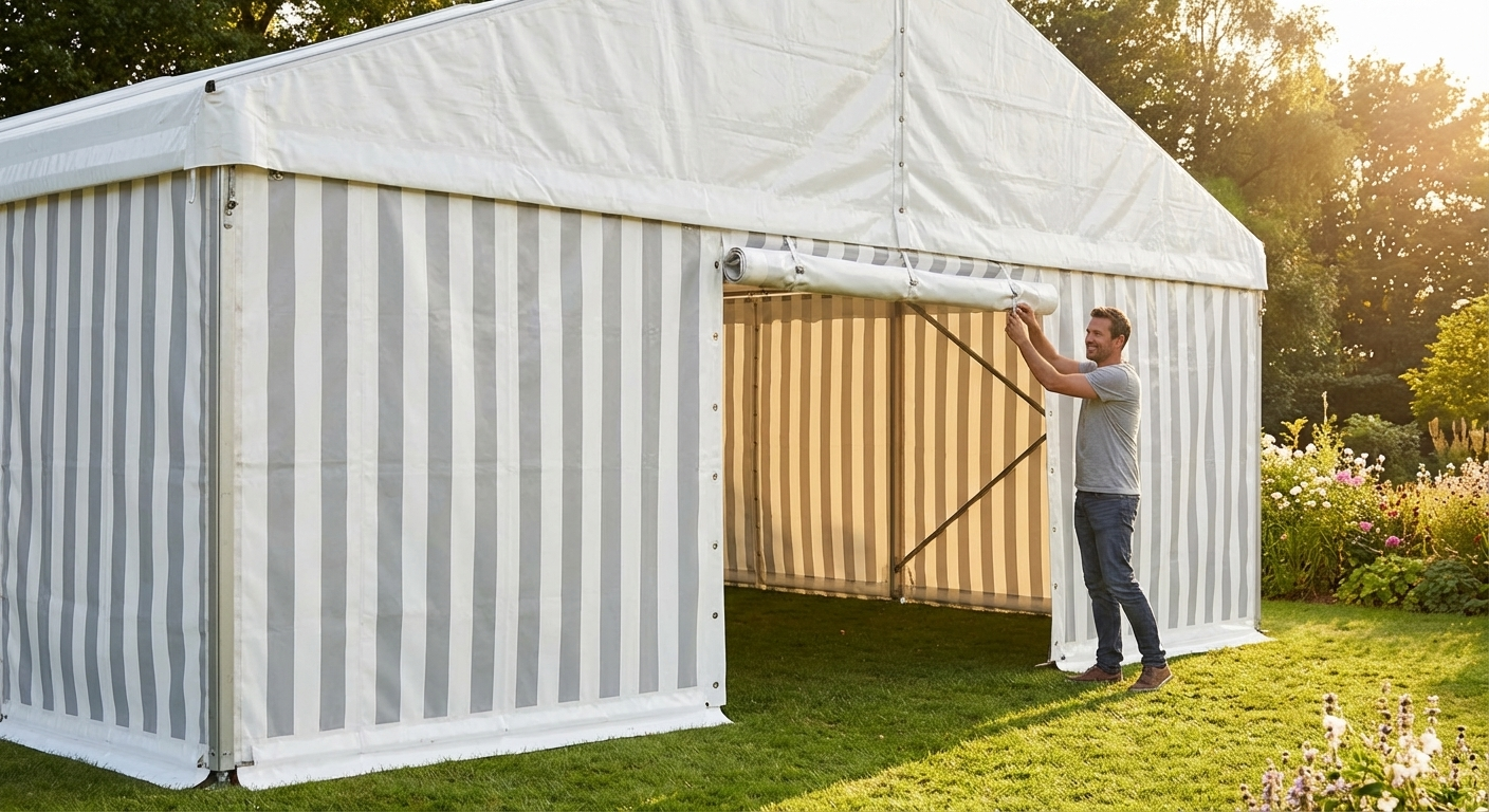 PVC Endwall with wide door in White/Grey - product detail