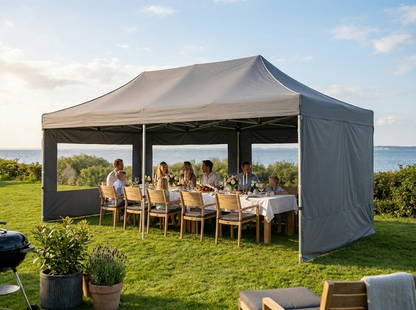 Pop up gazebo 4x8 m in grey with aluminium frame for outdoor use