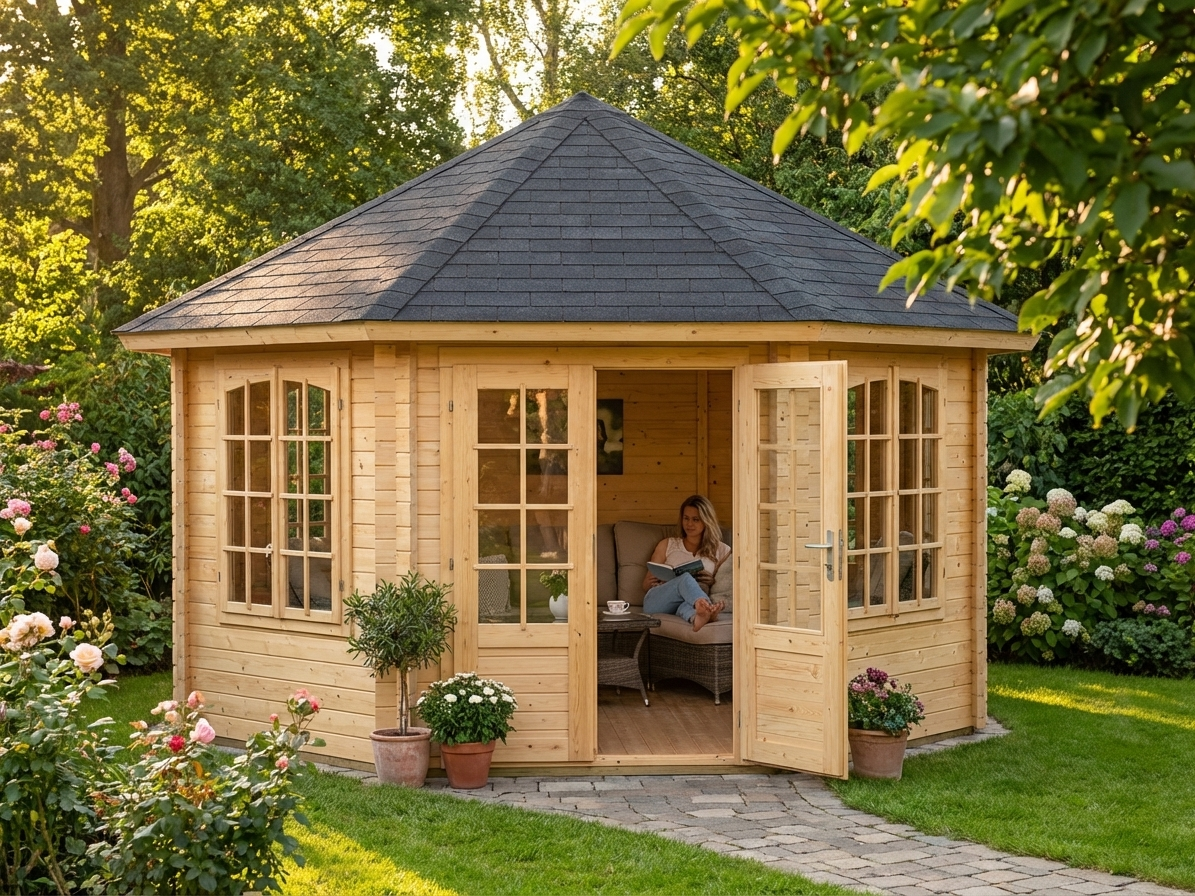 Wooden Gazebo made from Natural Nordic Spruce, outdoor retreat
