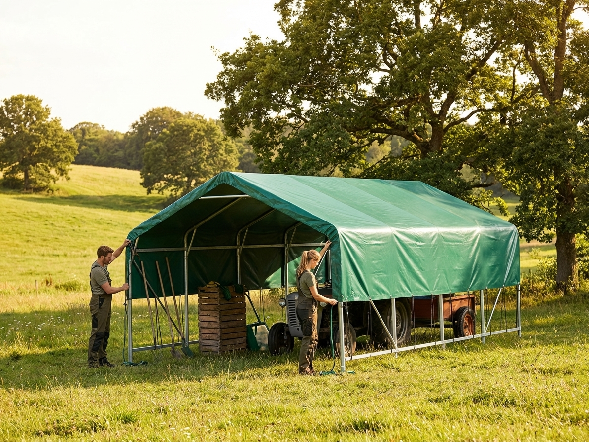 PVC roof cover in green for storage shelter, 4x8 m - view 3