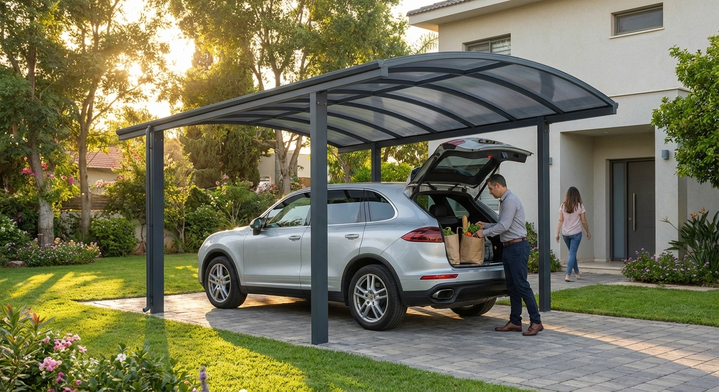 Polycarbonate carport with aluminium frame, 3.59x5.07 m in grey - view 3