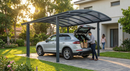 Polycarbonate carport with aluminium frame, 3.59x5.07 m in grey - view 3
