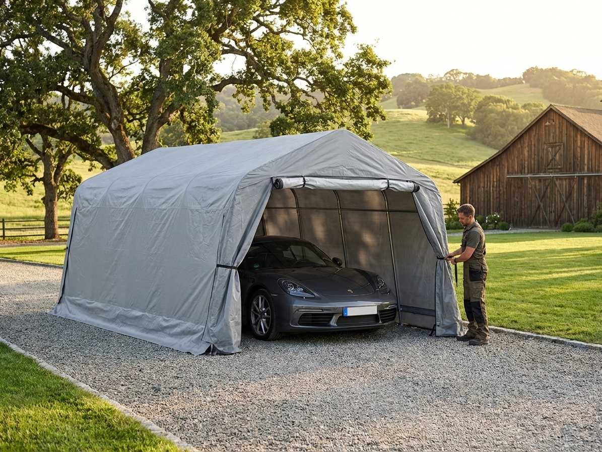 Grey Portable Garage with PVC and Steel Frame for Outdoor Use - view 3