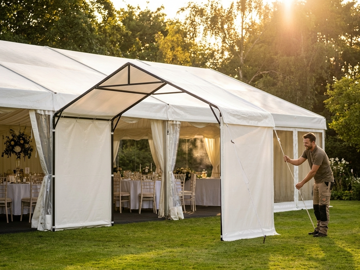 White marquee extension with PVC and steel frame - view 3