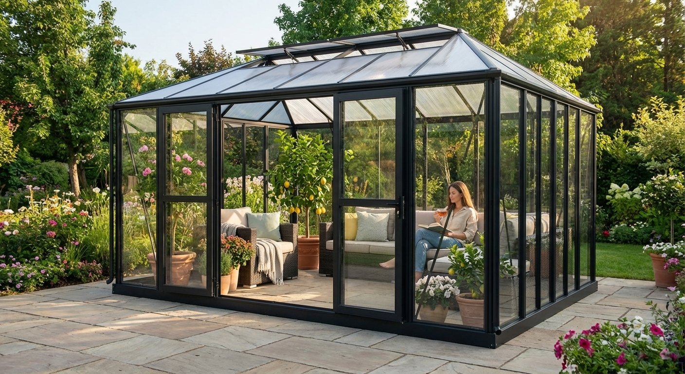 Polycarbonate Orangery with Black Aluminium Frame - view 3