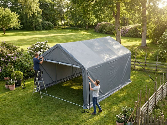 Grey PVC roof cover for 5x6 m storage shelter