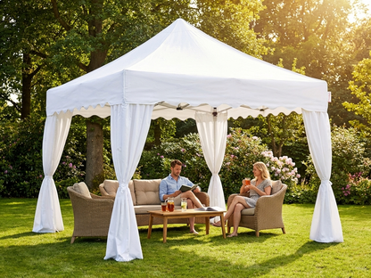 White pop-up gazebo with steel frame and PVC backing