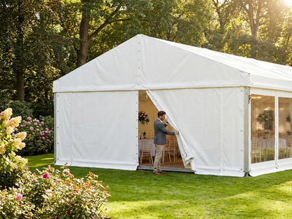 White PVC endwall with wide door, 6 m width for versatile use - view 3