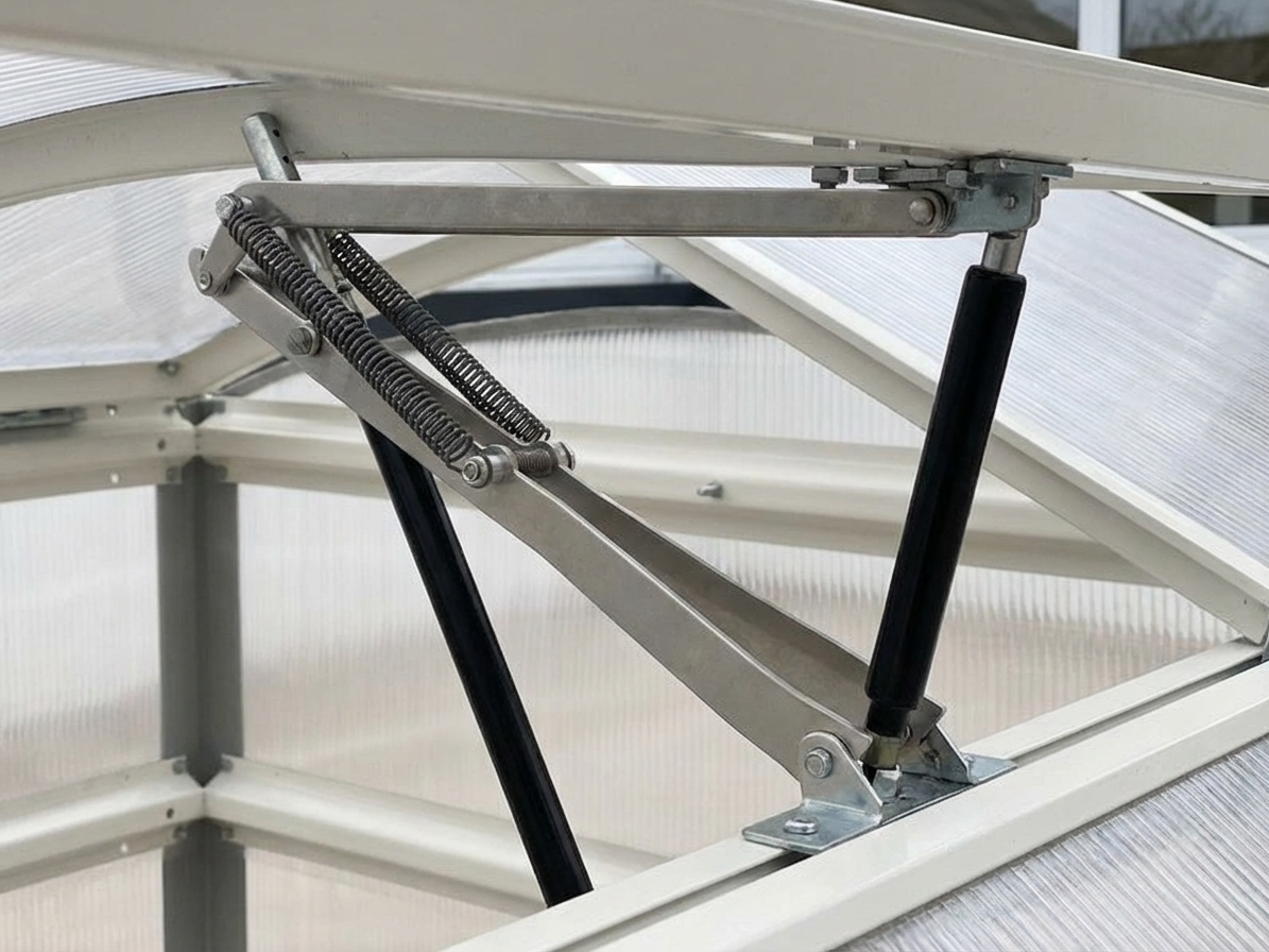 Automatic window opener for greenhouse in silver aluminium