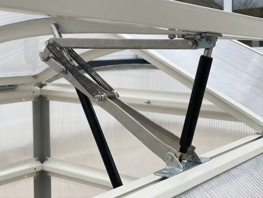 Automatic window opener for greenhouse in silver aluminium