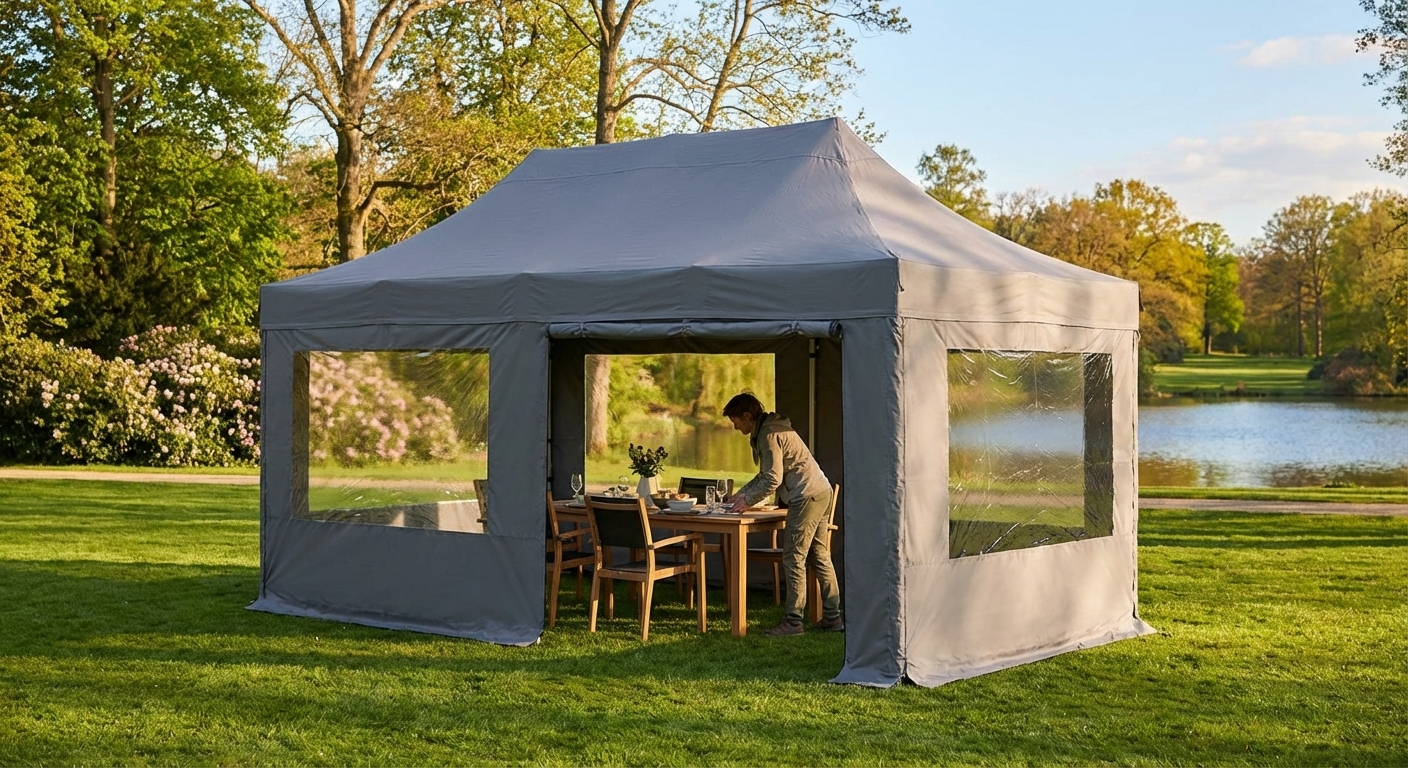 Grey pop-up gazebo with steel frame, perfect for outdoor events - view 3