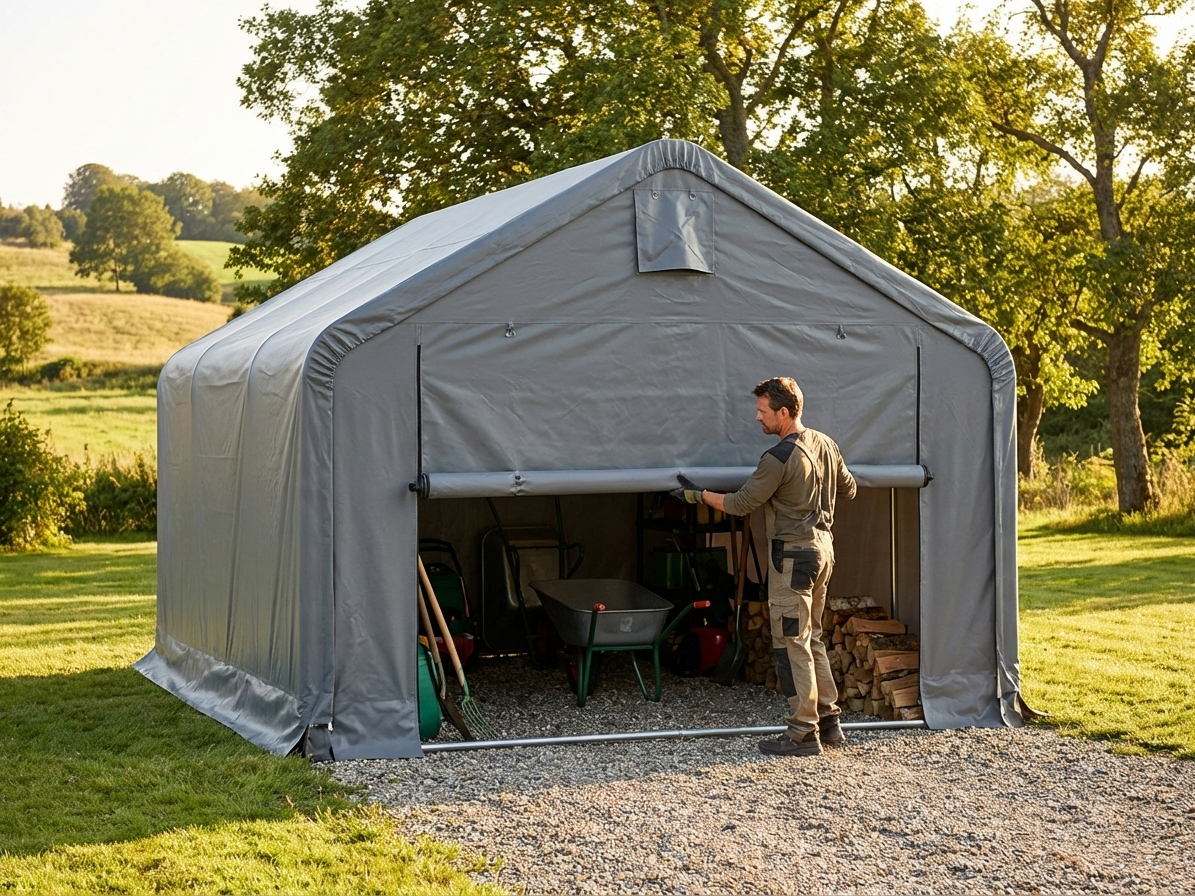Grey PVC storage shelter endwall for commercial use - view 3