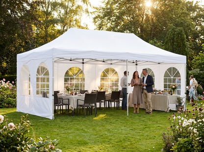 White pop up gazebo with steel frame, outdoor event shelter - view 3