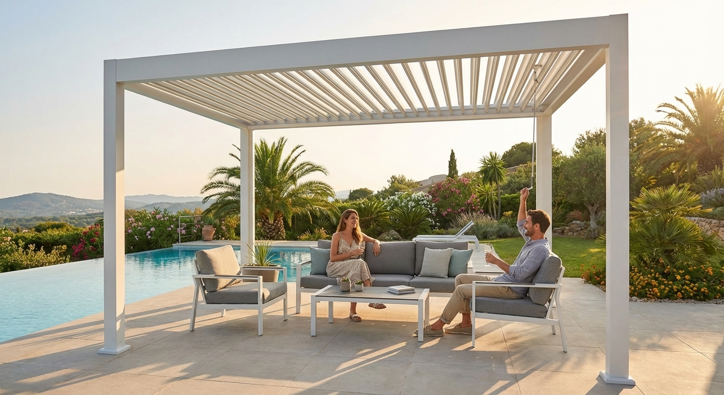 Aluminium pergola gazebo 3x4m in white, outdoor use - view 3