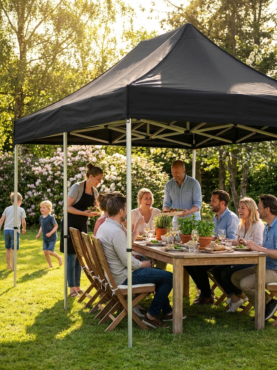 Black pop-up gazebo 3x6m with aluminium frame