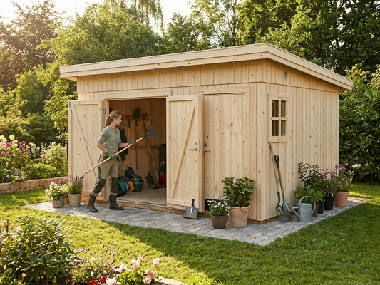 Wooden shed in natural colour made from Nordic Spruce - product detail