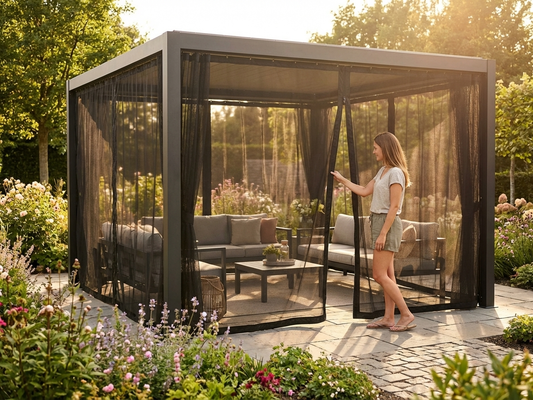 Black mesh curtain for a 3x3 m gazebo