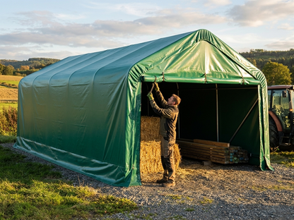 Green PVC roof cover for storage shelter, 5x10 meters