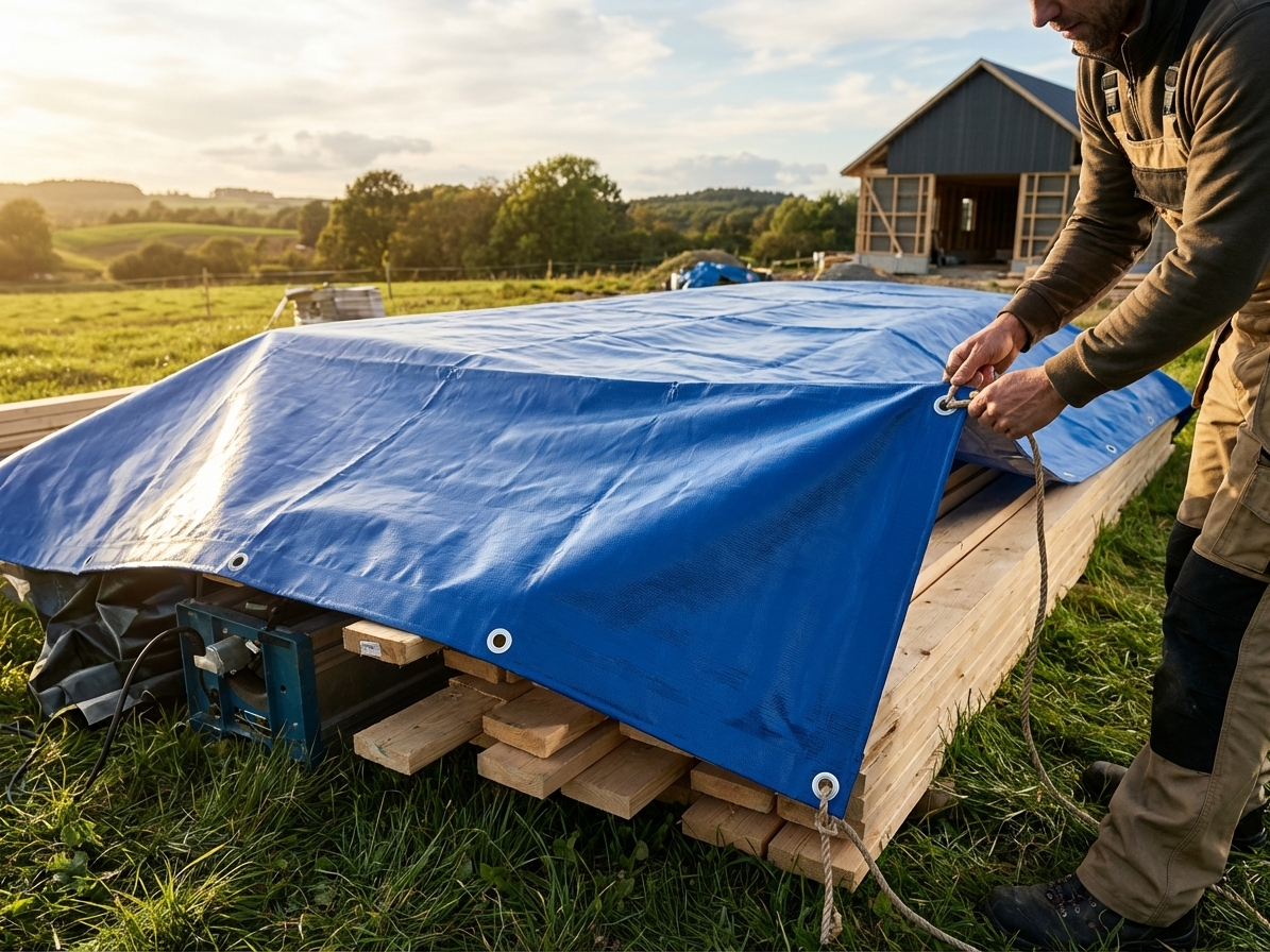 Blue PVC tarpaulin 10x12 m for outdoor protection - view 3