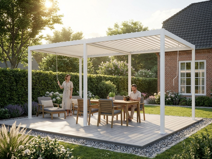 Bioclimatic Pergola Gazebo in White, 3x5.8 m Size, Steel Construction - view 3