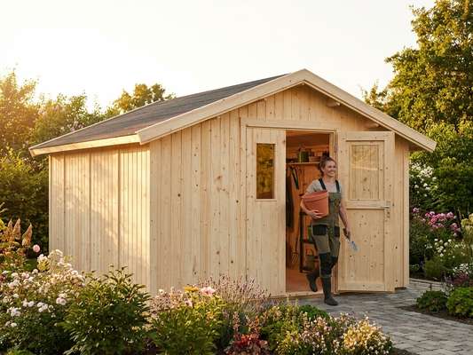 Wooden shed in natural Nordic Spruce for outdoor storage