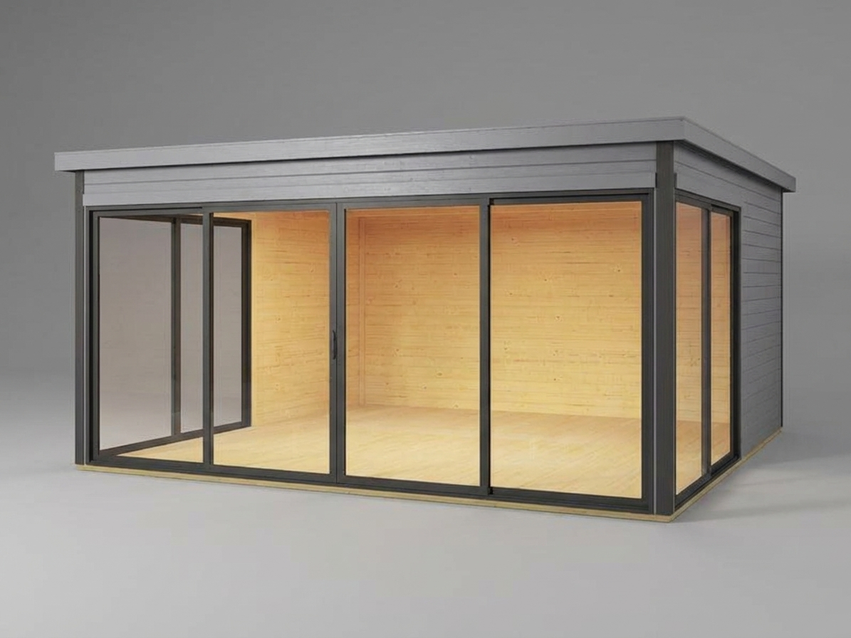 Wooden cabin in light grey made from Nordic Spruce, perfect for garden use - product detail