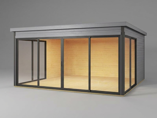 Wooden cabin in light grey made from Nordic Spruce, perfect for garden use - product detail