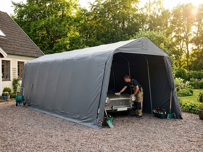 Portable garage with durable PVC and steel frame, grey colour - view 3