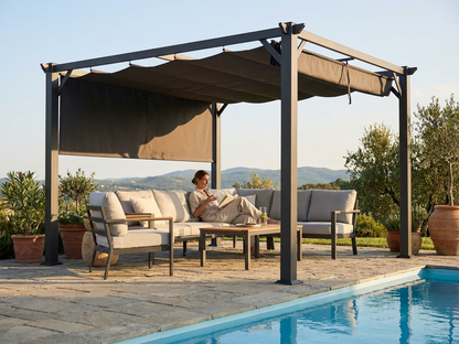 Pergola gazebo 3x3 m in dark grey with aluminium frame