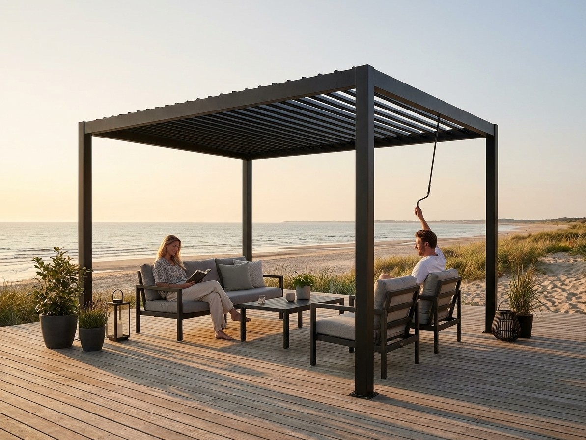 Bioclimatic pergola gazebo in black steel, 3x4m size - view 3