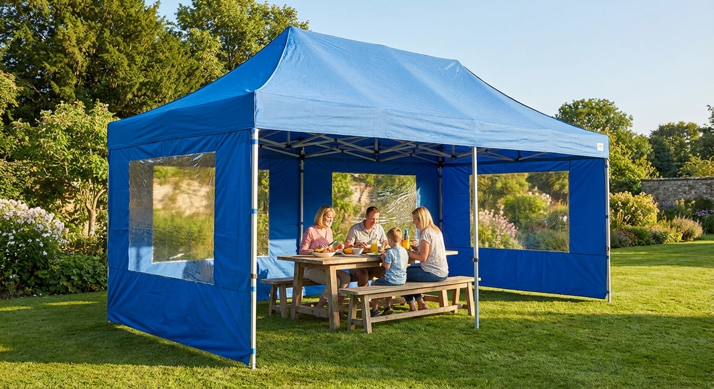 Blue pop-up gazebo 4x8 m with steel frame - product detail