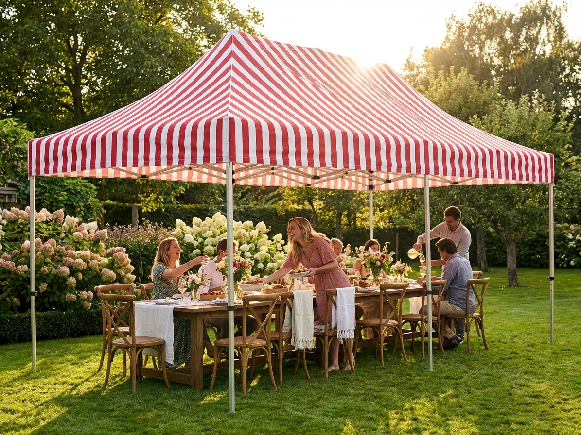 Striped gazebo roof cover in white and red, 3x6 metre size - view 3