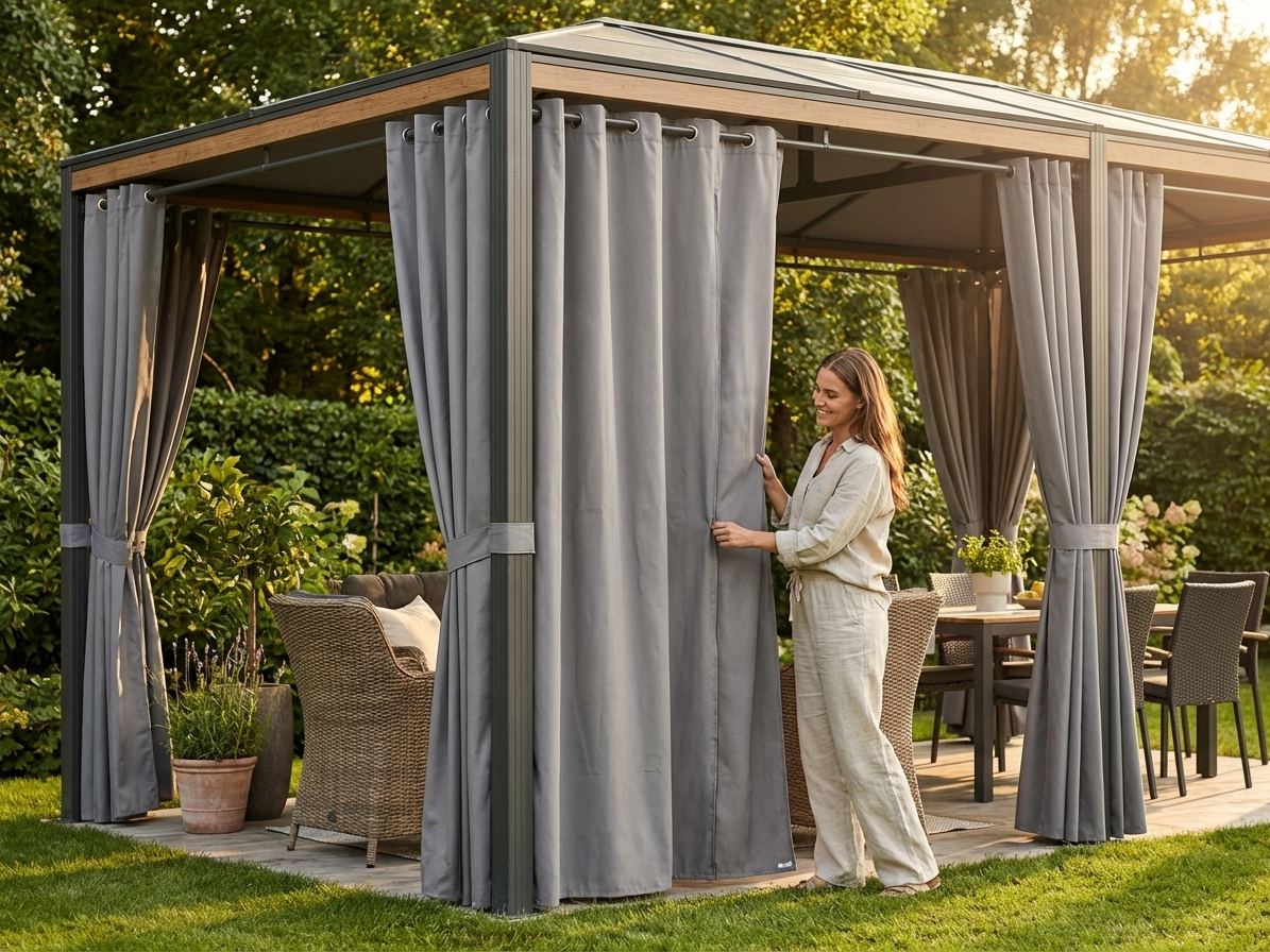 Grey gazebo curtains for outdoor use, 3x4 metres in polyester - product detail