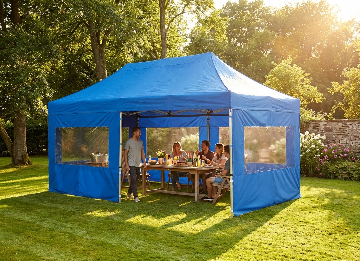 Pop up gazebo in blue with aluminium frame, ideal for outdoor events - product detail