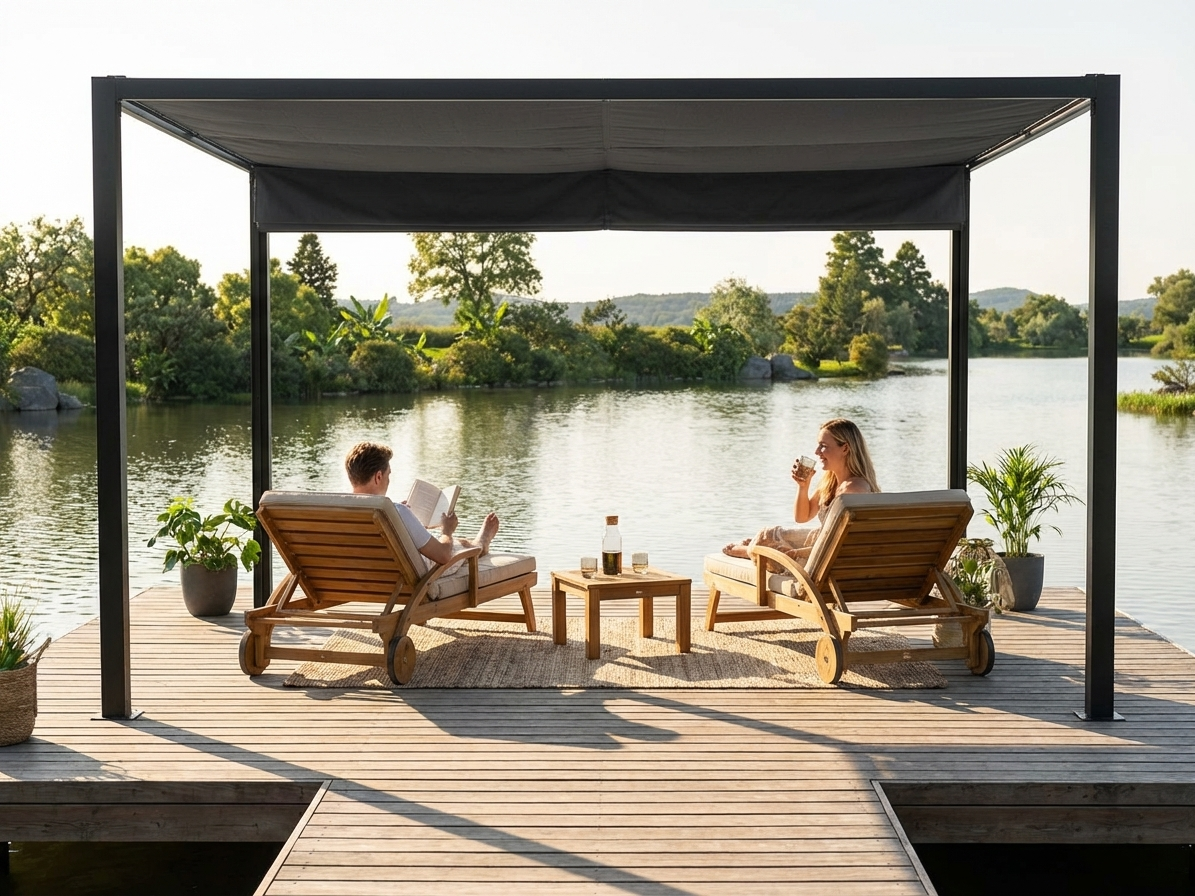 Pergola Gazebo 4x4 m in Black/Dark Grey with Aluminium Frame - product detail