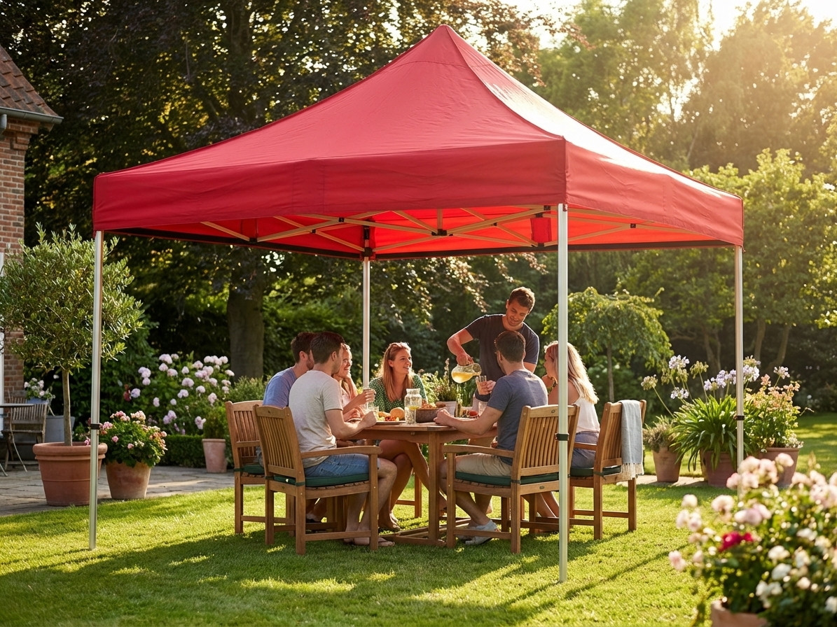 Red pop-up gazebo with aluminium frame for outdoor use - view 3