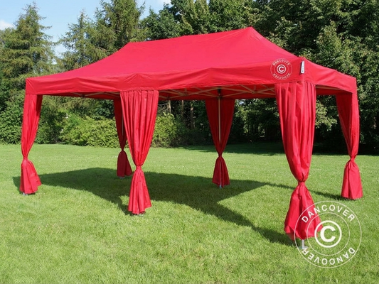 Red curtain panels for event tents made from polyester