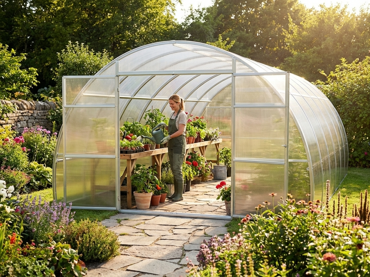 Silver polycarbonate greenhouse with galvanised steel frame - product detail