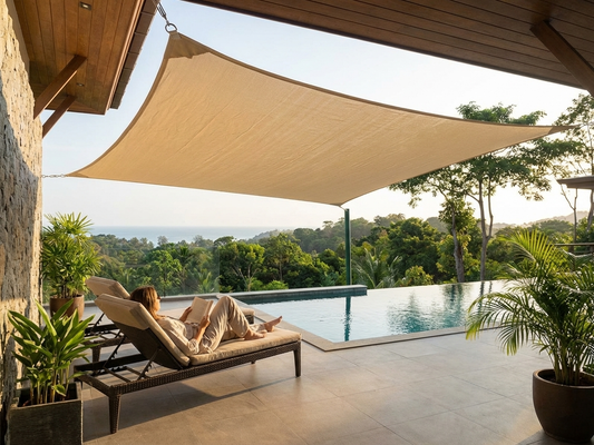 Sun shade sail in sand colour, 5x5 m, outdoor waterproof polyester - product detail