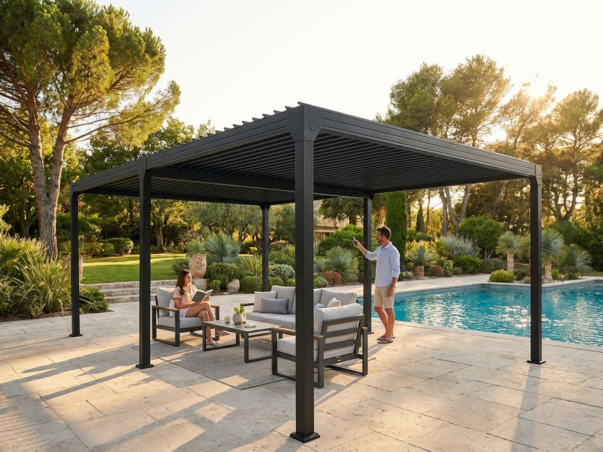 Bioclimatic pergola gazebo in black, 4x6 m, perfect for outdoor use - view 3