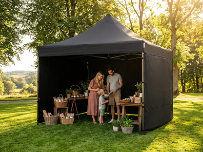 Black pop-up gazebo 4x4 m with flame retardant steel frame